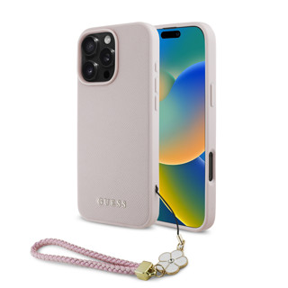 Imagen de GUESS IPHONE 16 PRO MAGSAFE GRAINED CASE WITH FLOWER CHARM WRIST STRAP AND METAL CLASSIC LOGO PINK 4039