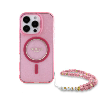 Imagen de GUESS IPHONE 16 PRO MAX MAGSAGE CASE GLITTER WITH BEADS STRAP PINK 8289