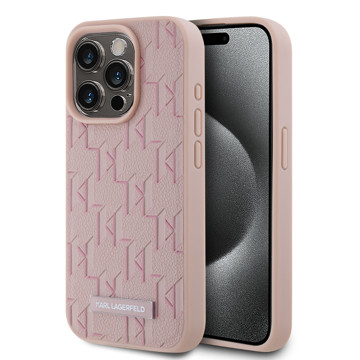 Imagen de KARL LAGERFELD IPHONE 15 PRO MAX MAGSAFE GRAINED PU LEATHER CASE METAL LOGO PINK 3936