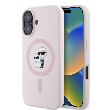 Imagen de KARL LAGERFELD IPHONE 16 MAGSAFE LIQUID SILICONE CASE KARL AND CHOUPETTE HEADS PINK 8765