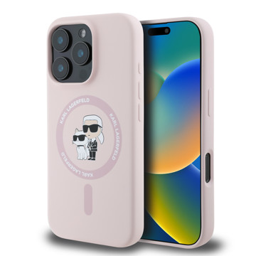 Imagen de KARL LAGERFELD IPHONE 16 PRO MAGSAFE LIQUID SILICONE CASE KARL AND CHOUPETTE HEADS PINK 8789