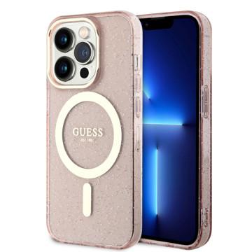 Imagen de GUESS IPHONE 14 PRO MAGSAFE GLITTER PINK RING GOLD 5882